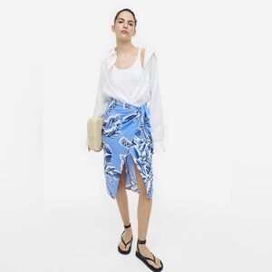 H&M LINEN-BLEND WRAPOVER SKIRT